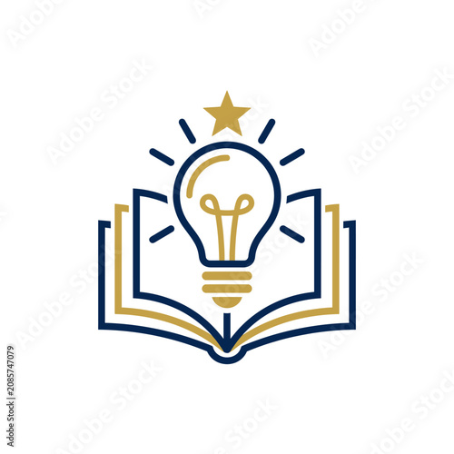Light bulb rising from open book icon.