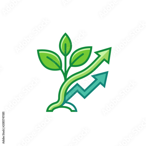 Green sprout with growing arrows icon.