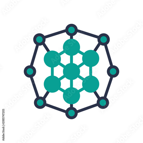 Teal hexagonal molecular network structure icon.