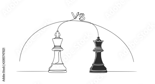Obraz na plátně King and Queen chess pieces, continuous line drawing, rivalry concept