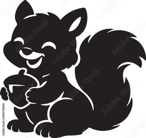 Squirrel with nut vector silhouette cartoon