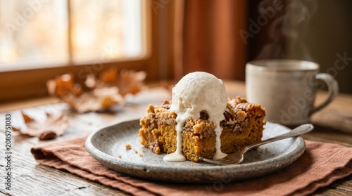 Pumpkin Pie With Ice Cream.