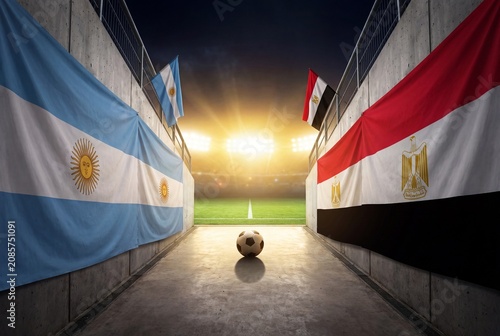 Argentina and Egypt football tunnel with stadium lights
