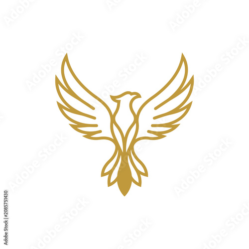 Gold eagle phoenix wings spread minimalist emblem.