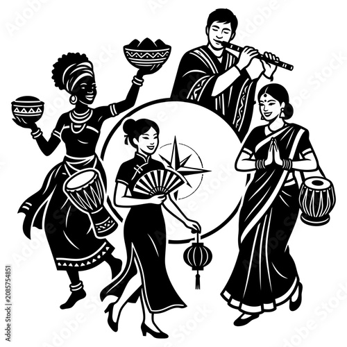 diverse people from around the world celebrating cultural traditions and global unity representing travel and exploration