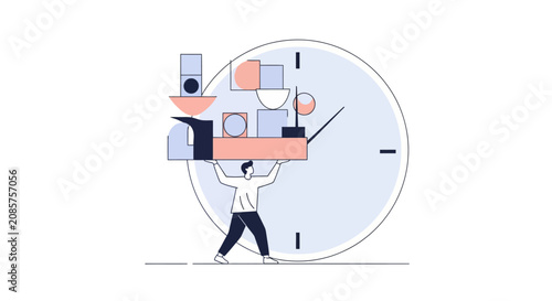 Minimalist Concept of a Person Balancing Geometric Shapes to Represent Effective Time Management and Professional Multi Tasking Skills