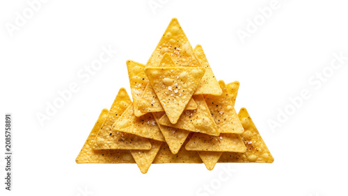 Fotografie A pyramid stack of crispy tortilla chips isolated on transparent background