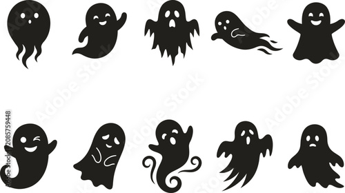 Cuadro en lienzo Halloween ghost silhouettes spooky vector graphics for autumn celebrations