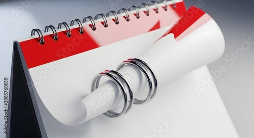 Spiral desk calendar with paper scroll and silver rings