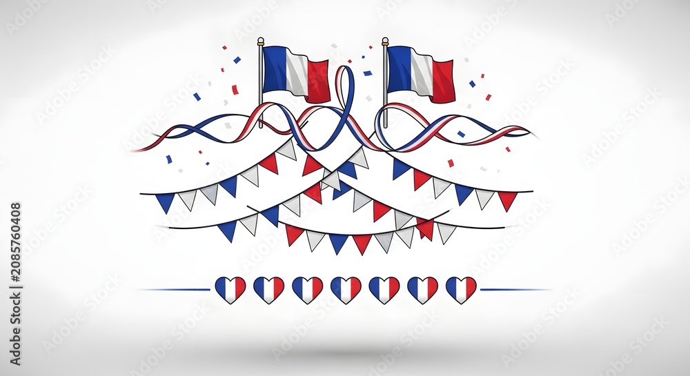 Obraz premium French flag celebration with bunting and ribbons