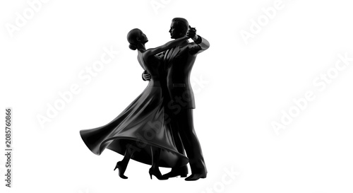 Elegant Silhouettes of a Man and Woman Dancing in Formal Attire Isolated on a Clean White Background