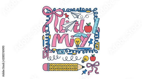 little miss school supplies illustration