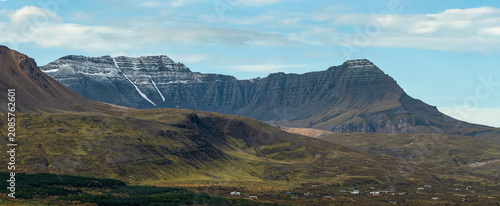 Dramatic Mountain Landscape in the Icelandic Highlands Under Blue Sky