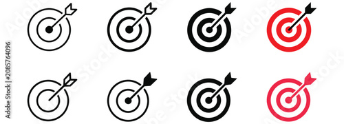 Bild auf Leinwand Target and Goal Achievement Icons Set with Outline, Solid, and Color Variations