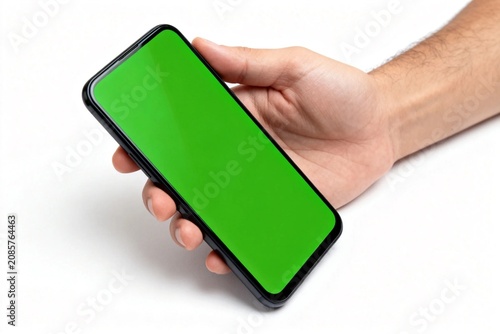 Hand Holding Smartphone with Green Screen
