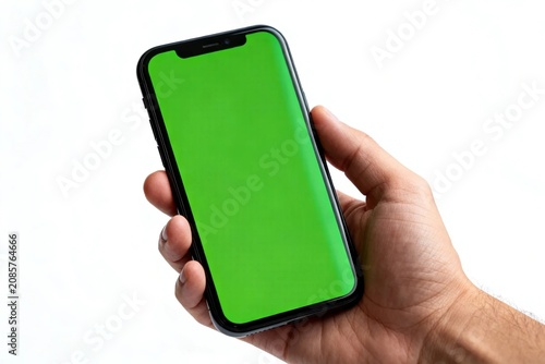 Hand Holding Smartphone with Green Screen
