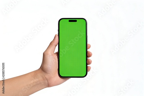 Hand Holding Smartphone with Green Screen