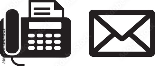 Fax machine and envelope icons for communication and correspondence services