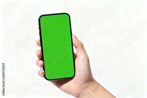 Hand Holding Smartphone with Green Screen