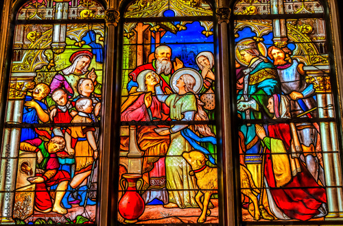 Konstfotografi Saint Genevieve Healing  Stained Glass Saint Severin Church Paris France