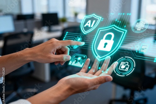AI Security Icons in Office Setting
