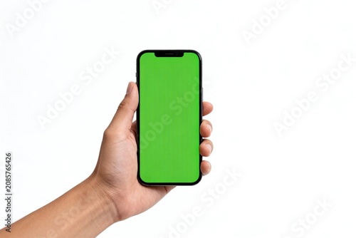 Hand Holding Smartphone with Green Screen