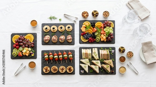 Variety of food on trays.