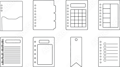 Planner page template set with black and white organizer sheets for journals scheduling and productivity