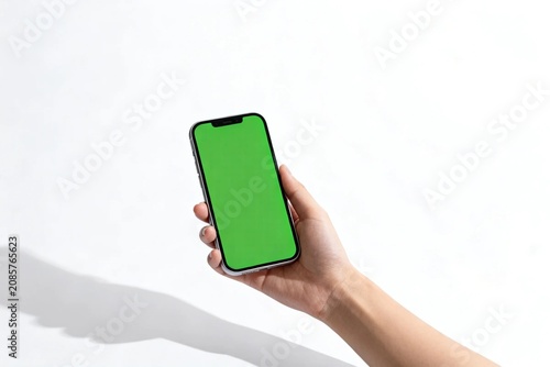 Hand Holding Smartphone with Green Screen