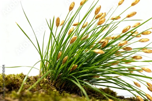 Green Grass with Golden Seed Heads on Moss
