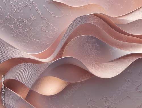Abstract Rose Gold Wave Ribbons With Soft Textured Curves, Modern Metallic Background For Design