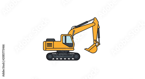 Schilderij op canvas Excavator illustration yellow construction equipment on a white background