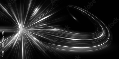 Canvastavla Abstract Black and White Star Vortex Background with Blue Light Rays Fractal Ene