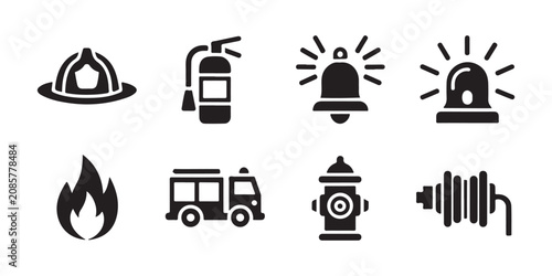Foto Professional firefighting tools and emergency alert icons for disaster management graphics