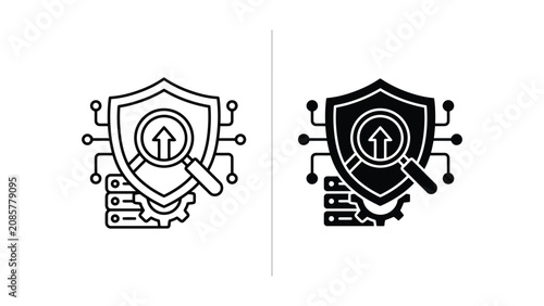 Security shield system optimization and data protection icons with security