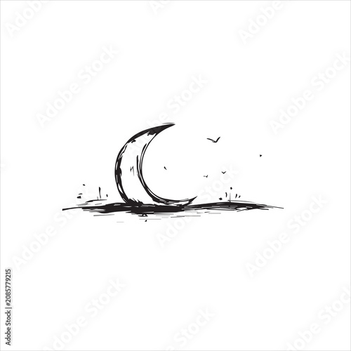  Islamic icon one line drawing of isolated continuous moon outline vector illustration