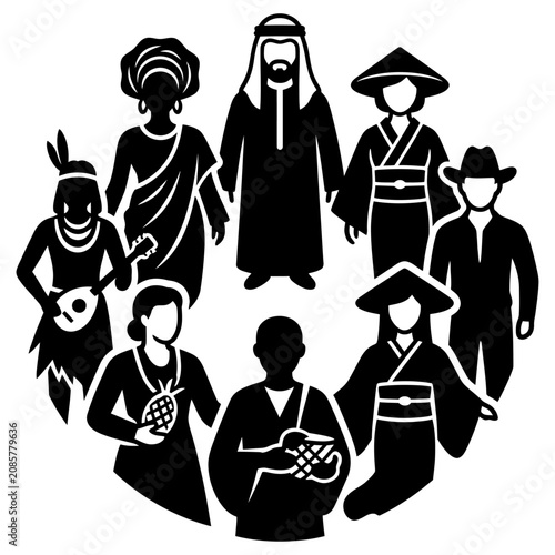 cultural diversity illustration of people from a global community showcasing multiculturalism and international traditions for unity.