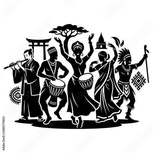 cultural diversity world cultures with people dancing and playing music celebrating international unity and ethnic traditions worldwide