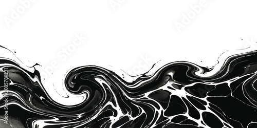 Canvastavla Abstract black ink liquid swirl texture with fluid waves and marble effect