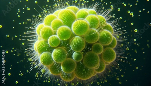 Microscopic green virus cell structure