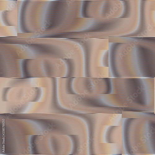 Abstract geometric waved moire effect seamless pattern in calm beige tones. Psychedelic endless background for wall art, wall panel, wallpaper, cover, package, mobil apps, poster, interior decor.