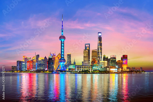 Photography Shanghai city and Huangpu river at twilight, China.