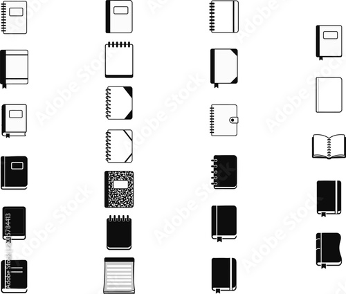 Notebook Icons Bundle Vector Set, Journal and Spiral Notebook Collection, Book and Notepad Icons Pack, Modern Flat Stationery Clipart, School Office Notebook SVG EPS