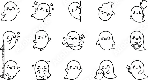 Fotografie Cute ghost stickers with different expressions