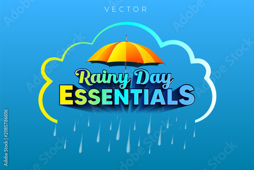 Foto 3D vector retail sale promotion Logo design for Rainy Day Essentials, featuring a rainfall cloud and umbrella