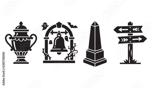 Cemetery and Halloween Icons Set
