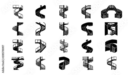 Modern Spiral Staircase Silhouette Vector Icon Pack