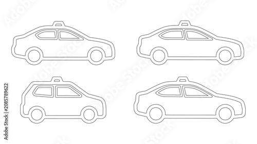 Εκτύπωση καμβά Line art icons of taxi cabs depicting different car types for modern transportation themes