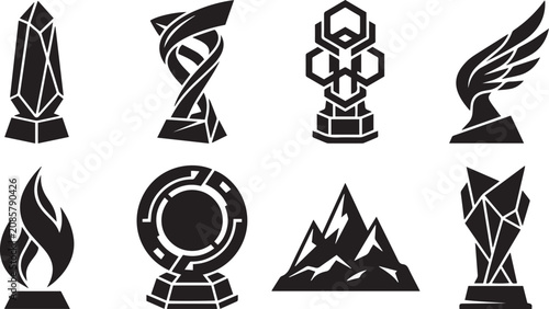 Modern Trophy Icons Set Abstract Awards and Gaming Achievement Badges Vector