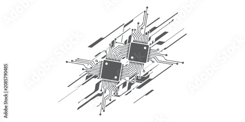 Bild auf Leinwand Two microchip computer processors with electronic circuit board lines and digita
